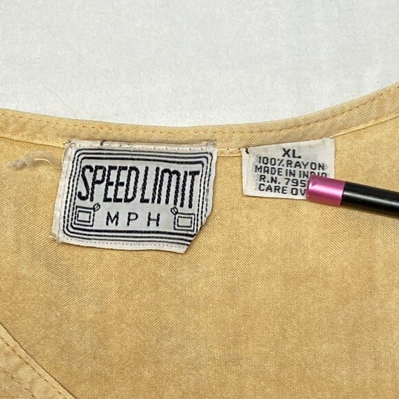 SpeedLimit MPH Long Sleeve Embroidered Button Up Pleated Boho Tunic Top Gold XL - Picture 10 of 13